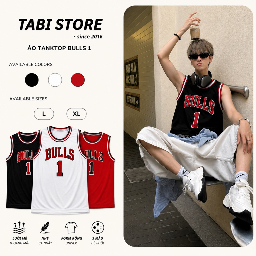 Áo Tanktop Bulls 1 Form Rộng Streetwear Unisex | Áo Ba Lỗ Bóng Rổ Nam Nữ