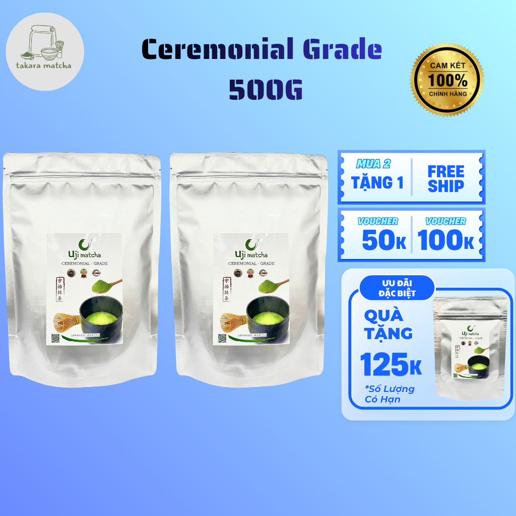 Combo 2 túi Bột matcha Uji Ceremonial Grade 500g - Tặng 1 túi Bột matcha Uji Ceremonial Grade 50g
