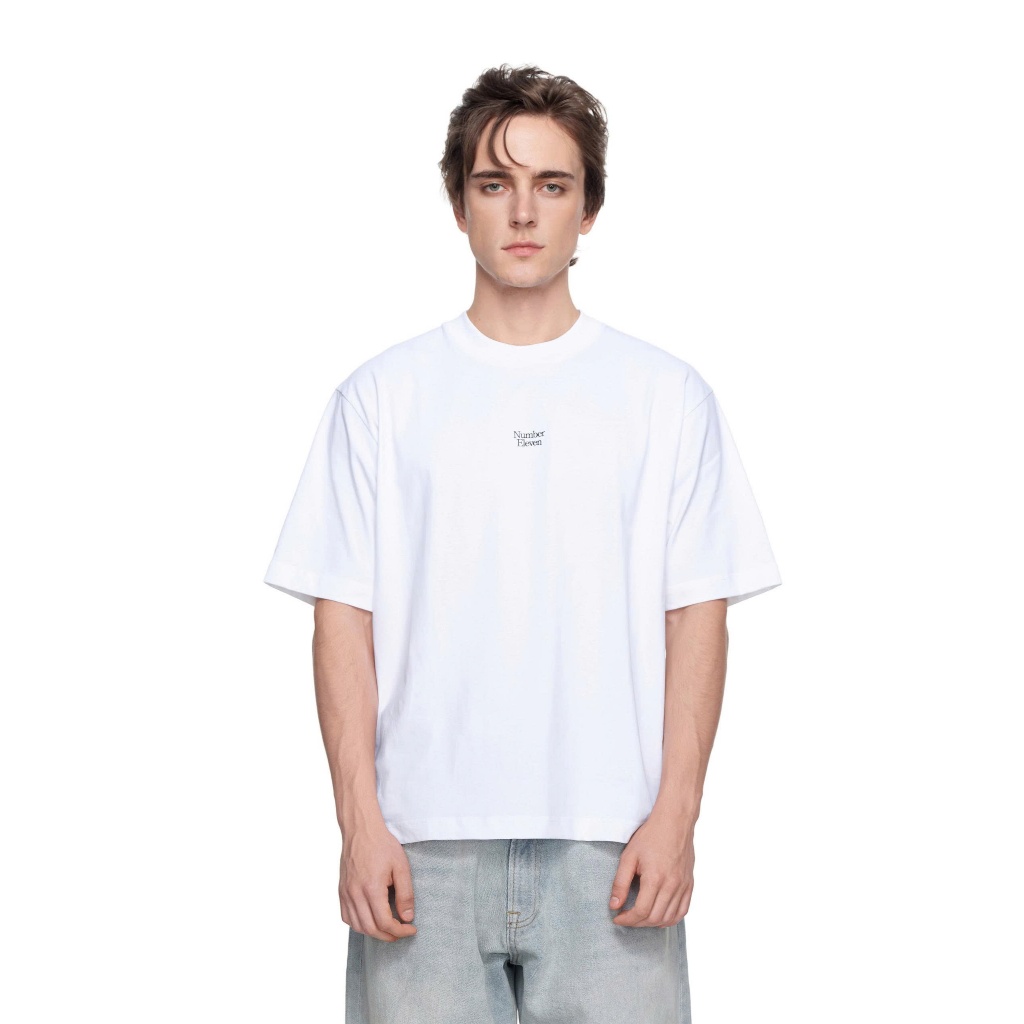 𝐄𝐋𝐄𝐕𝐄𝐍 - Áo Thun Oversize Unisex In Number Eleven Dọc | Màu Trắng