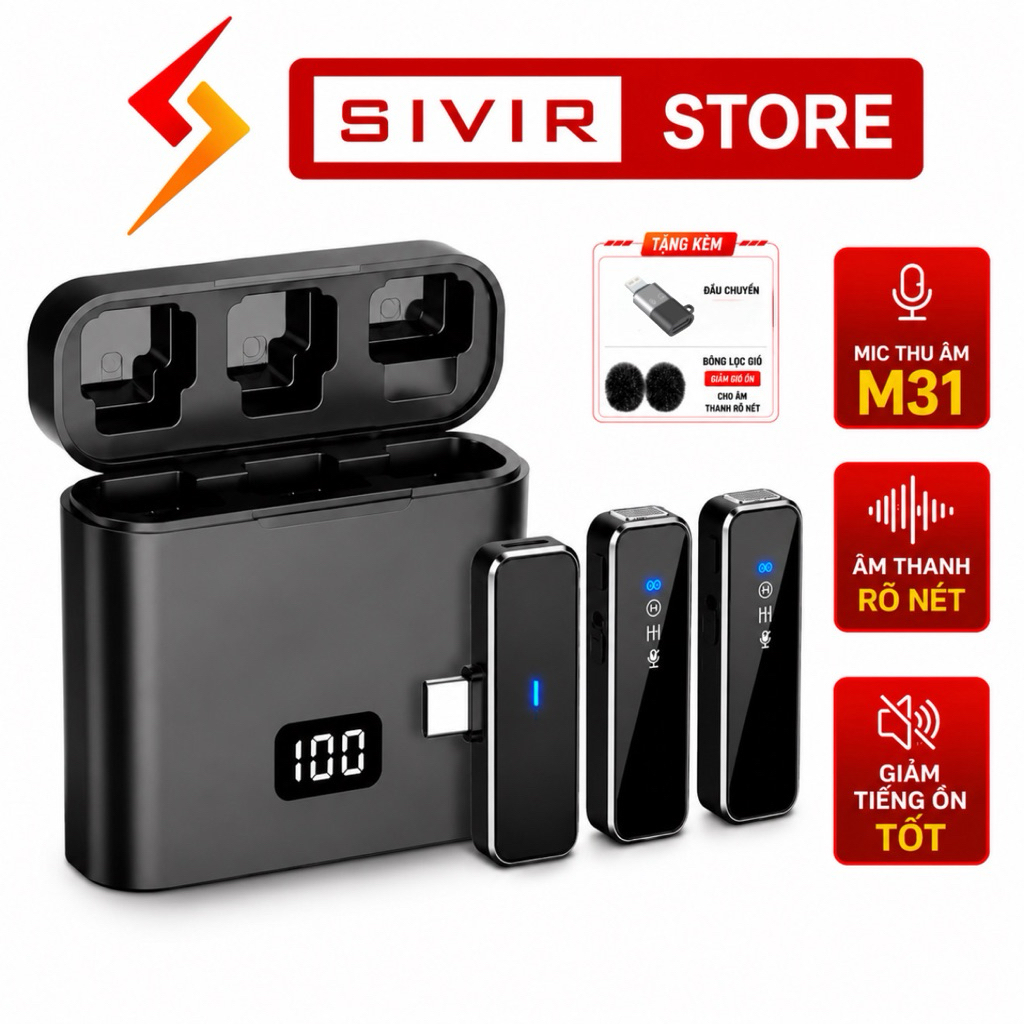 Mic Thu Âm Không Dây Cho Điện Thoại M31 - Bật Tắt Lọc Ồn - Micro Ghi Âm