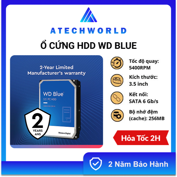 Ổ Cứng WD Blue 2TB Chuyên Lưu Trữ Dữ Liệu – Hàng Chính Hãng - BH 2 Năm - Có Xuất VAT