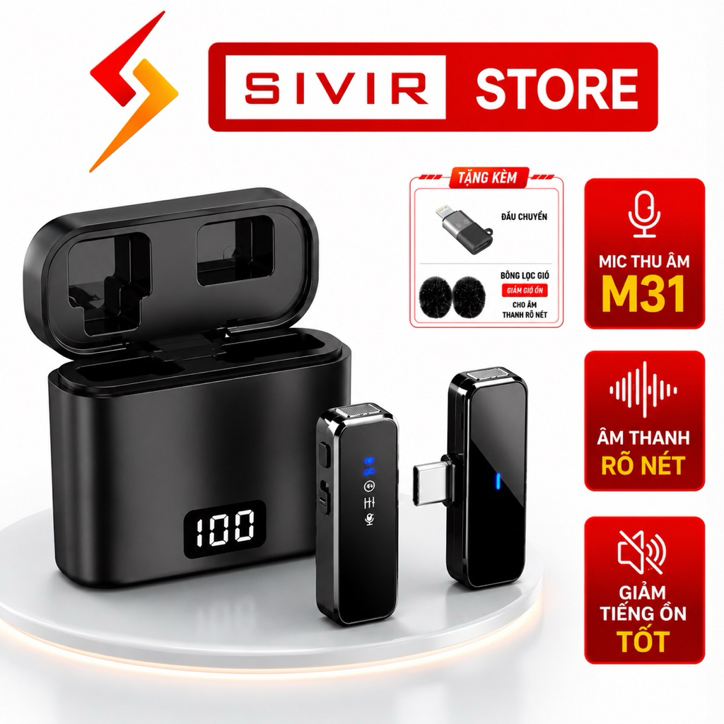 Mic Cài Áo Không Dây SIVIR M31 bản 1 Mic, Mic Thu Âm Chống Ồn, Livestream, Quay Video, Phỏng Vấn