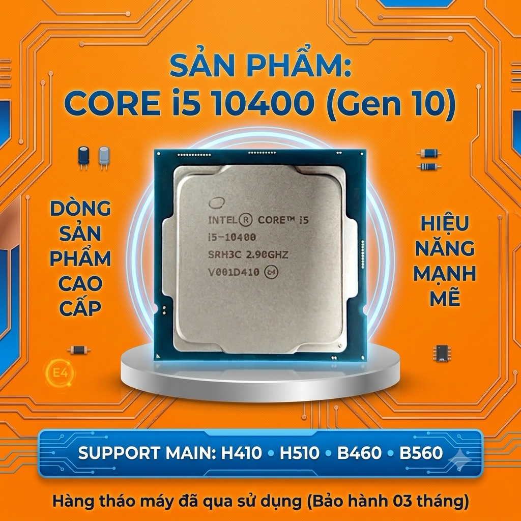 Cpu core i5 10400 (Gen 10) Chạy main h410-510-B460-560