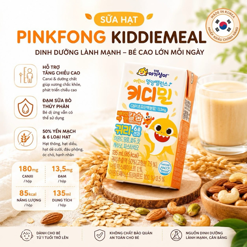 SỮA HẠT KIDDIEMEAL PINKFONG HÀN QUỐC CHO BÉ TỪ 1 TUỔI
