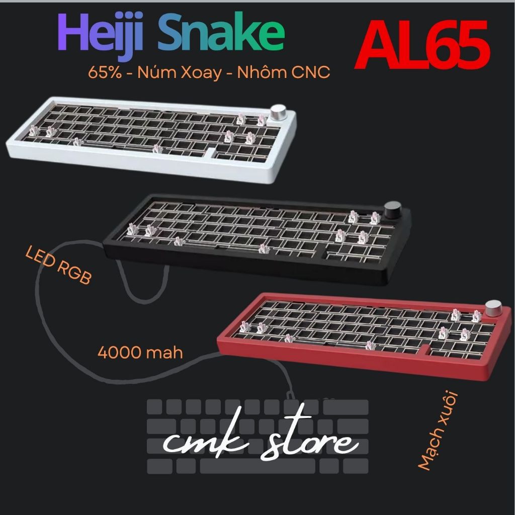 KIT Bàn Phím Cơ Heiji Snake AL65 - 3 Mode - Nhôm CNC Anode - Plate FR4 - Build Chất Sugar65 & Lucky6