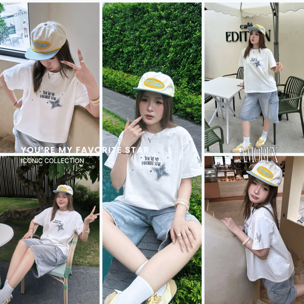Áo Thun unisex form boxy AMOREX YOU’RE MY FAVORITE STAR Đính Cườm Form Boxy Unisex 250gsm Cotton