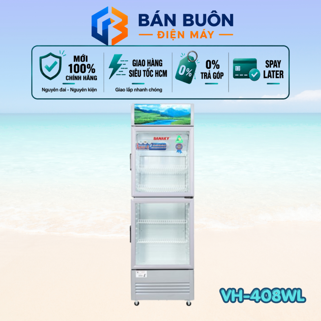 VH-408WL Tủ mát Sanaky – 400L, 2 cánh kính, gas R600A, chống đọng sương | VH408WL
