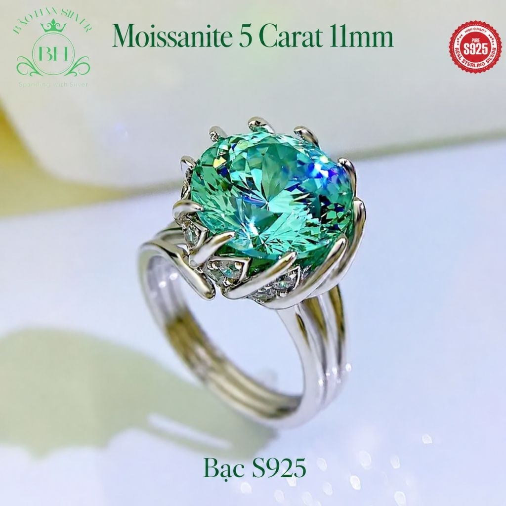Moissanite 11ly 5 carat Nhẫn bạc nữ Moissanite nhẫn kim cương Moissanite bạc 925 nhẫn cầu hôn bạc nh