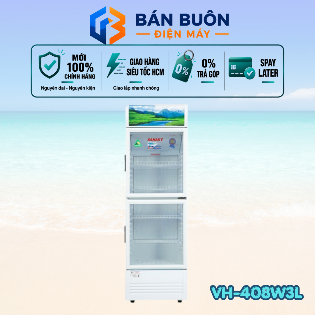 VH-408W3L Tủ mát Inverter Sanaky – 400L, 2 cánh kính, tiết kiệm điện, chống đọng sương | VH408W3L