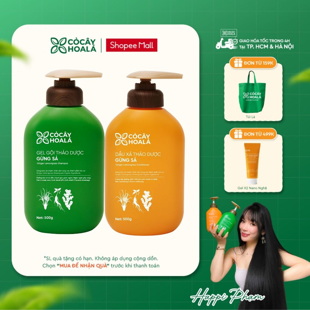 [HỎA TỐC] [LIVE KOL] Dầu Gội Xả Thảo Dược Cỏ Cây Hoa Lá Gừng Sả Hỗ Trợ Làm Sạch Da Dầu, Ngăn Ngừa Gà