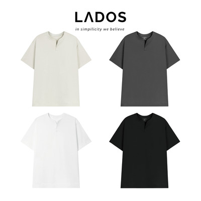 Áo thun tay ngắn cổ tròn xẻ V nam nữ LADOS-19141 cotton interlock 250gsm dày dặn, đơn giản thanh lịch
