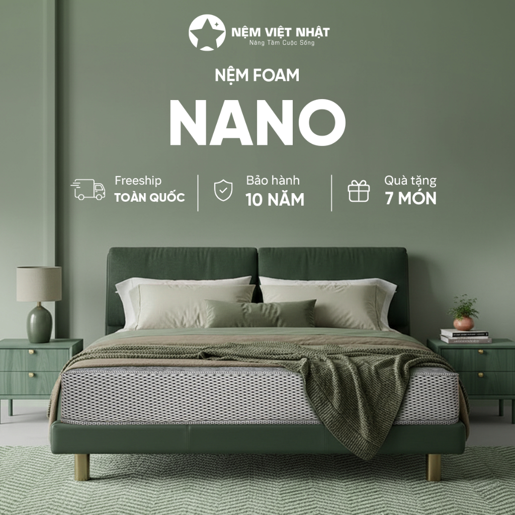 Nệm Foam Việt Nhật Nano - Nâng Đỡ, Định Hình Tối Ưu - Bảo Hành 10 Năm - Đầy Đủ Kích Thước