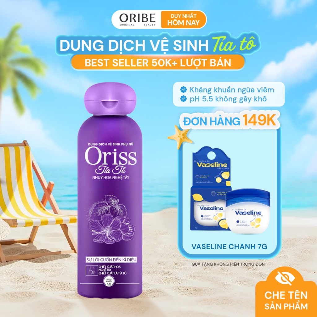 Dung dịch vệ sinh phụ nữ Oriss tía tô làm sạch dịu nhẹ ngăn mùi ngừa vấn đề phụ khoa 200ml