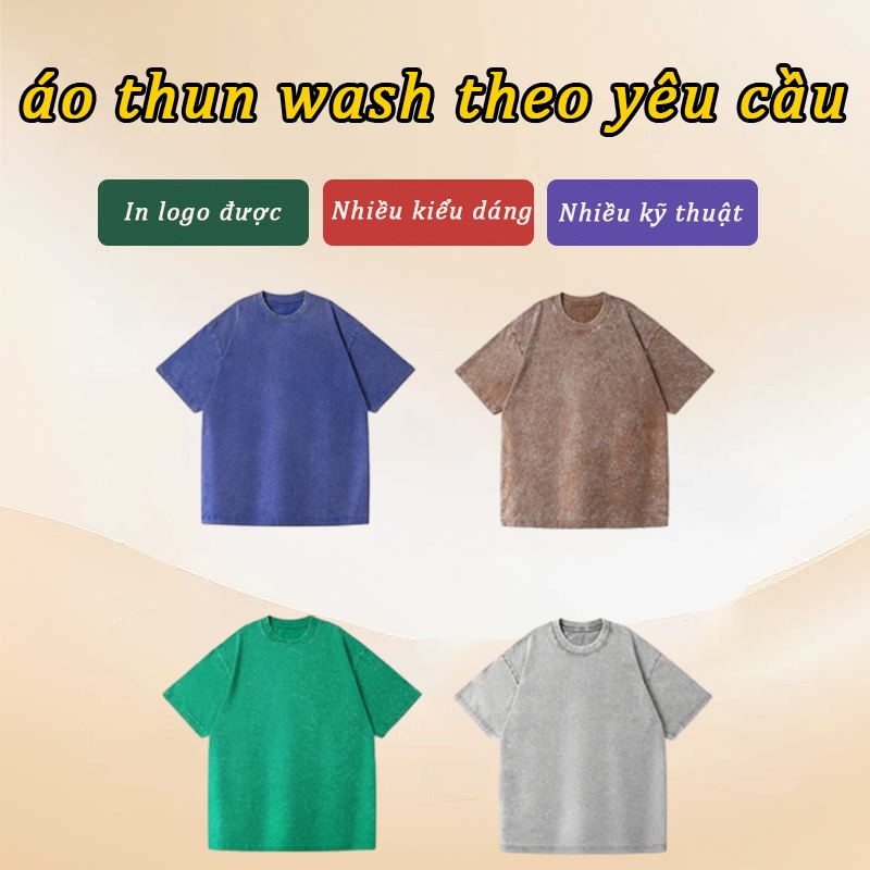 Áo thun wash in chữ in hình theo yêu cầu áo lớp áo nhóm Team Event Thêu Giá Xưởng
