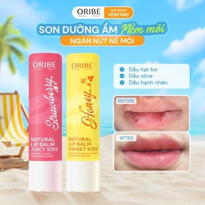 Son dưỡng môi dưỡng ẩm làm mềm môi giảm nứt nẻ thâm môi Oribe Lip Balm Juicy Kiss Combo Mật ong - Hương dâu 3,5g