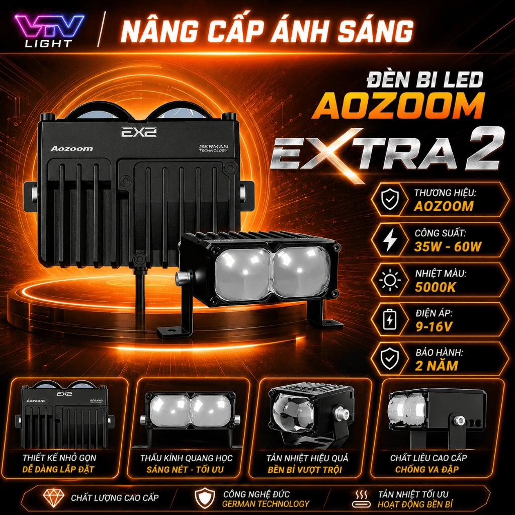 Đèn Trợ Sáng Aozoom Ex2 60W Chính Hãng Siêu Sáng Cos Pha Rõ Nét Bám Đường Tốt Cao Cấp BH 2 Năm