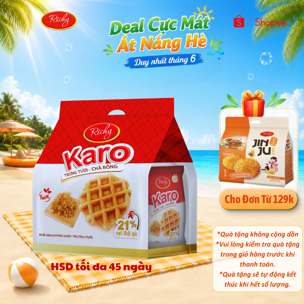 [GIAO NHANH] [Quà Tặng Đơn 129k] Bánh Tươi Richy KARO Bịch 6 Chiếc (26g/chiếc)