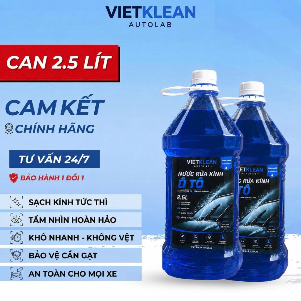 [3 CHAI 2 Lít Rưỡi] Nước Rửa Kính Ô Tô Không Cặn Chính Hãng Vietclean Autolab chuyên dụng chai to 2L