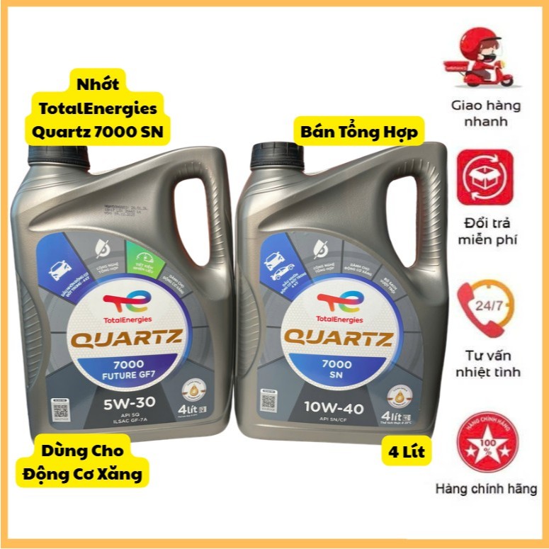 🎁Nhớt TotalEnergies Quartz 7000 5W-30 Và 10W-40 4 Lít Phù Hợp Với Động Cơ Xăng.