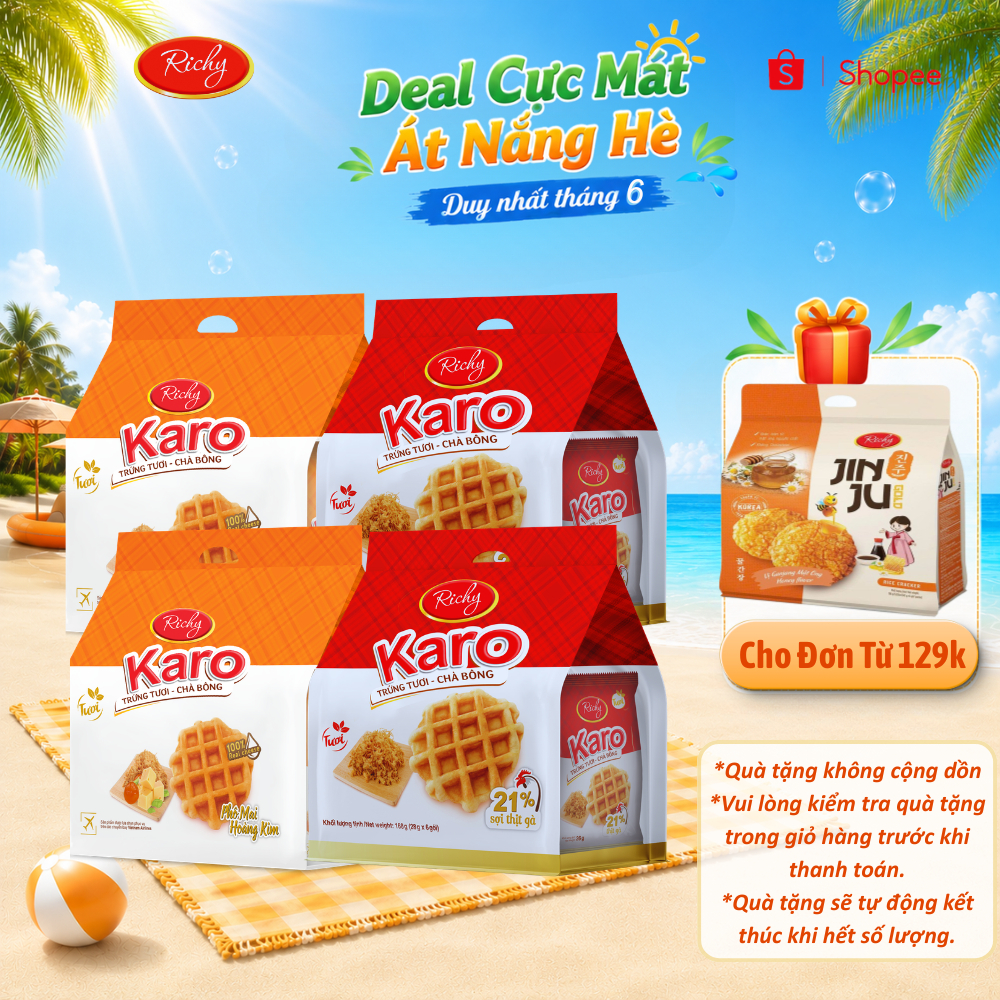 [GIAO NHANH] [Quà Tặng Đơn 129k] Combo 4 Túi - Tổng 24 chiếc Bánh Tươi Richy KARO (26g * 6 chiếc/ túi)