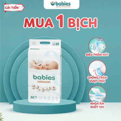 Bỉm Dán/Bỉm Quần Babies Organic Thương Hiệu Việt, Siêu Mềm Mịn, Thấm Hút 1400ml, Đủ Size NB/S/M/L/XL/2X/3XL