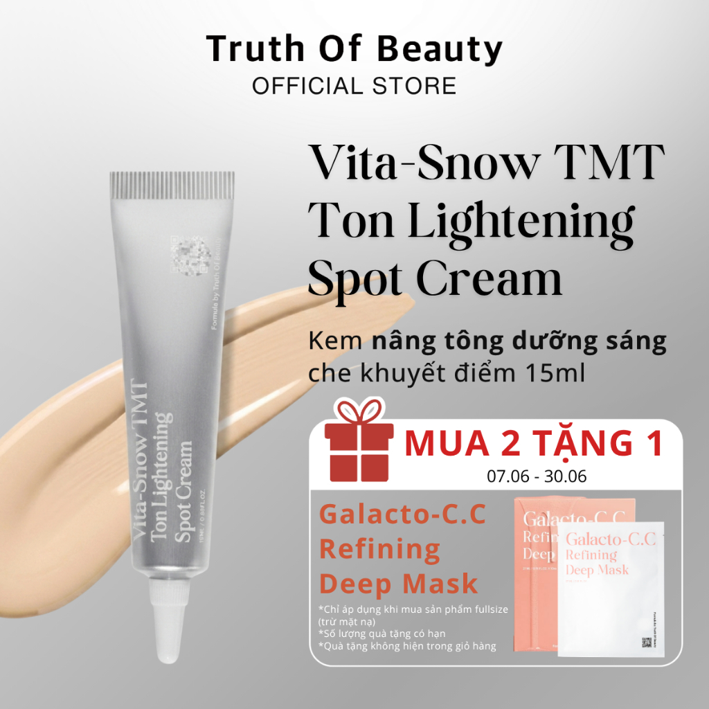Kem nâng tông che khuyết điểm TRUTH OF BEAUTY Vita-Snow TMT Ton Lightening Spot Cream 15ml