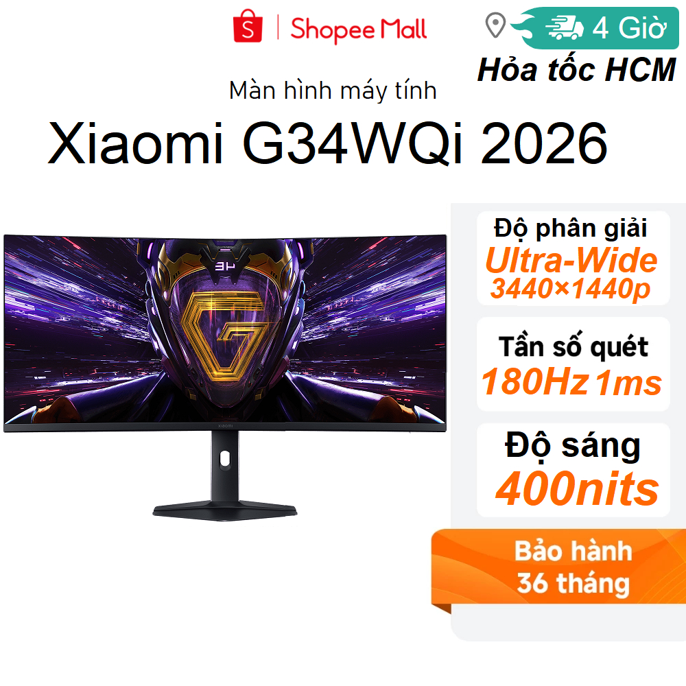 Màn hình Xiaomi G34WQi 2026 Ultra-Wide Quad HD(3440×1440p) 1500R/180Hz/1ms/400nit - Hàng chính hãng