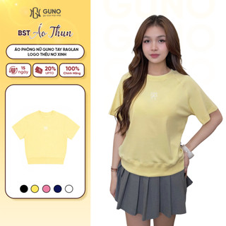 Áo Phông Nữ GUNO Tay raglan logo thêu nơ thời trang Cotton Co Giãn Mềm Mát Thoáng Khí 26AG46