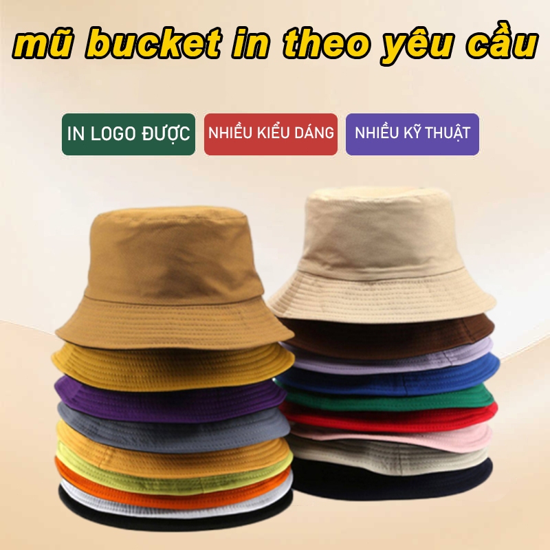 Nón bucket thêu tên theo yêu cầu mũ bucket in logo theo yêu cầu nón tai bèo in hình theo yêu cầu str