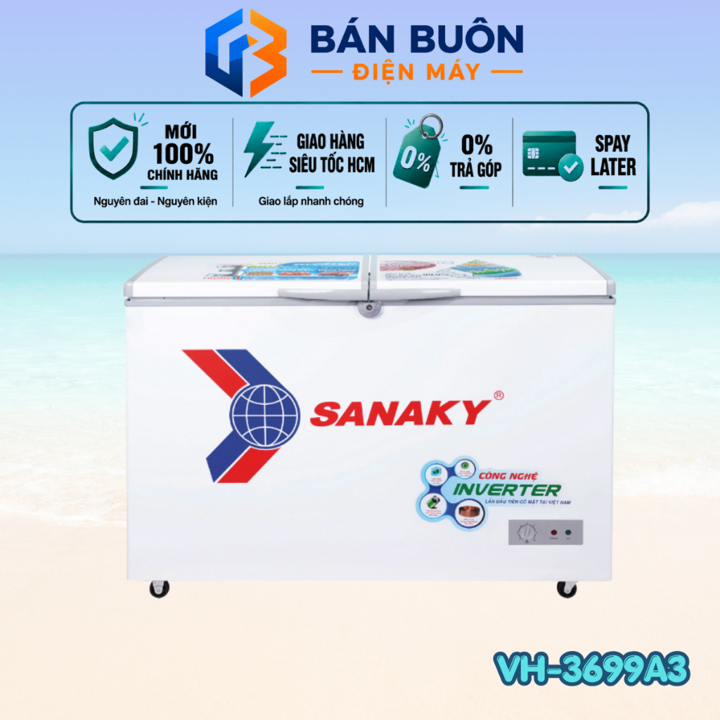 VH-3699A3 Tủ Đông Inverter Sanaky 270 Lít, Dàn Lạnh Ống Đồng, Làm Lạnh Sâu, Tiết Kiệm Điện VH-3699A3