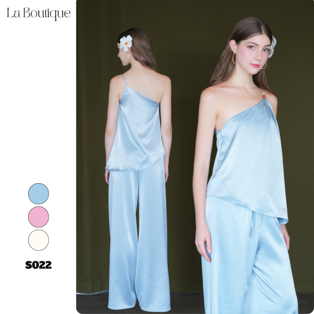 [GIÁ TỐT HƠN KHI MUA SET] Set Áo Lụa Chéo Dây Dáng A Phối Quần Lụa Dây Rút Ống Rộng, Set Đi Biển La Boutique S022 | BigBuy360 - bigbuy360.vn