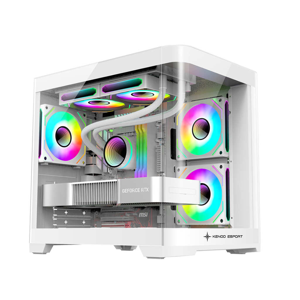 Vỏ Case Máy Tính KENOO ESPORT MK400 - Thùng Máy PC Bể Cá Vô Cực ATX, 2 Mặt Kính Cường Lực Không Cột,