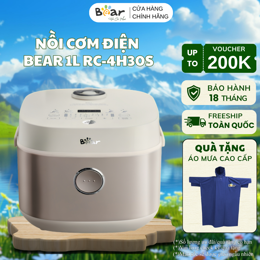 Nồi cơm điện 1L Bear RC-4H30S 600W - Lòng Tráng Men Thiết Kế Tay Cầm - Bảo Hành 18 tháng