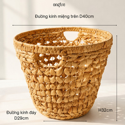 Giỏ lục bình tròn có tay cầm/ giỏ đựng đồ, đựng quần áo, đựng đồ chơi, giỏ khách sạn [Bán buôn/sỉ]| ongtre® (Vietnam)