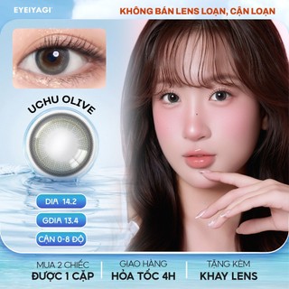 Kính áp tròng EYEIYAGI lens xanh olive khói Uchu Olive giãn tròng 14.2mm | Lens cận 3 tháng có lệch độ (0-8 độ)