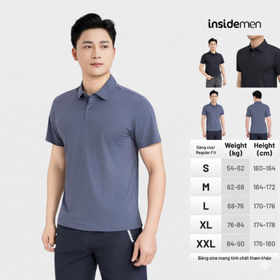Áo Polo nam ngắn tay cổ dán Insidemen dệt Jacquard vân chìm suông nhẹ hiện đại, tinh tế IPS122MAH0