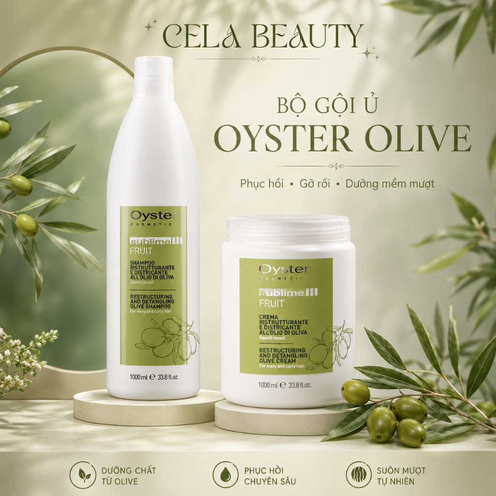 Bộ Dầu Gội Kem Ủ Oyster Sublime Fruit Olive 1000ml – Phục Hồi Gỡ Rối Dưỡng Mềm Tóc Xoăn Uốn Khô Xơ