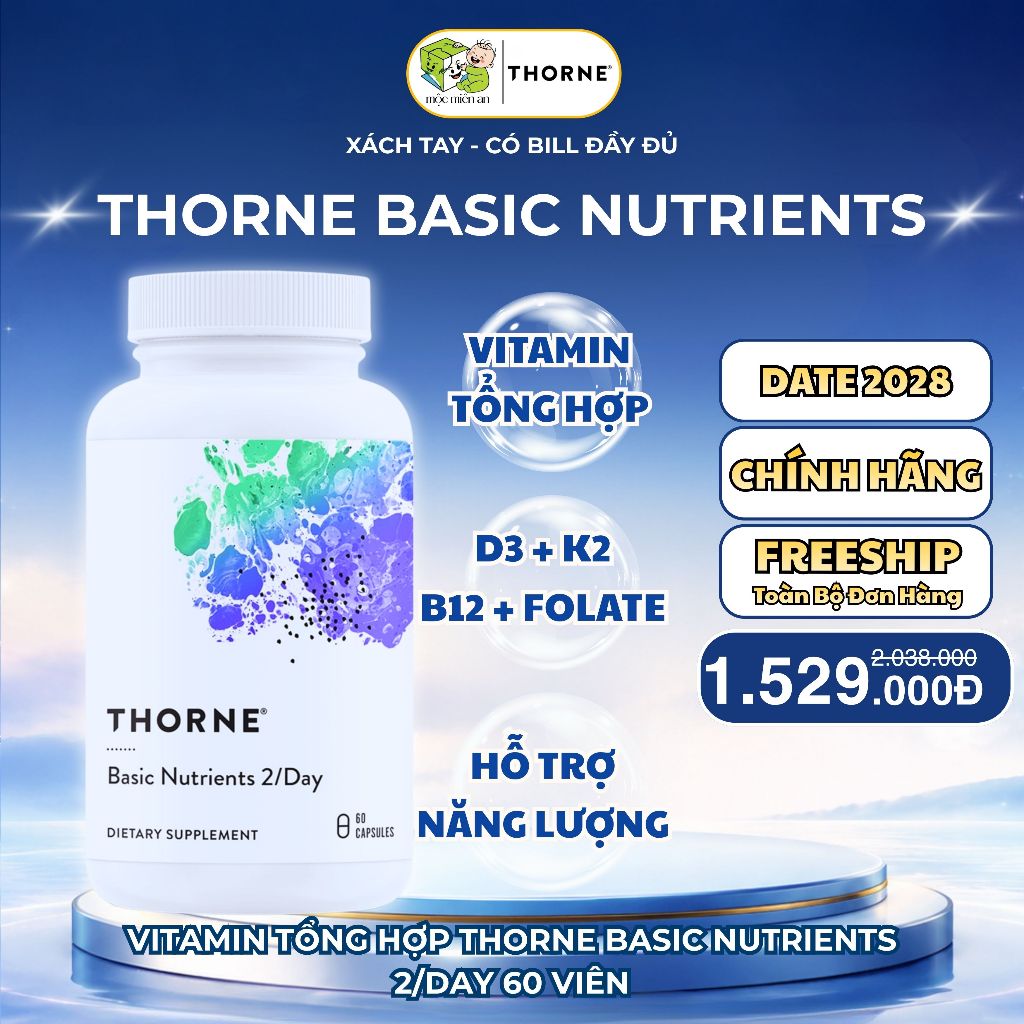 Vitamin Tổng Hợp Thorne Basic Nutrients 2/Day - Vitamin Tổng Hợp Các Chất Cần Thiết Cho Cơ Thể Mỹ