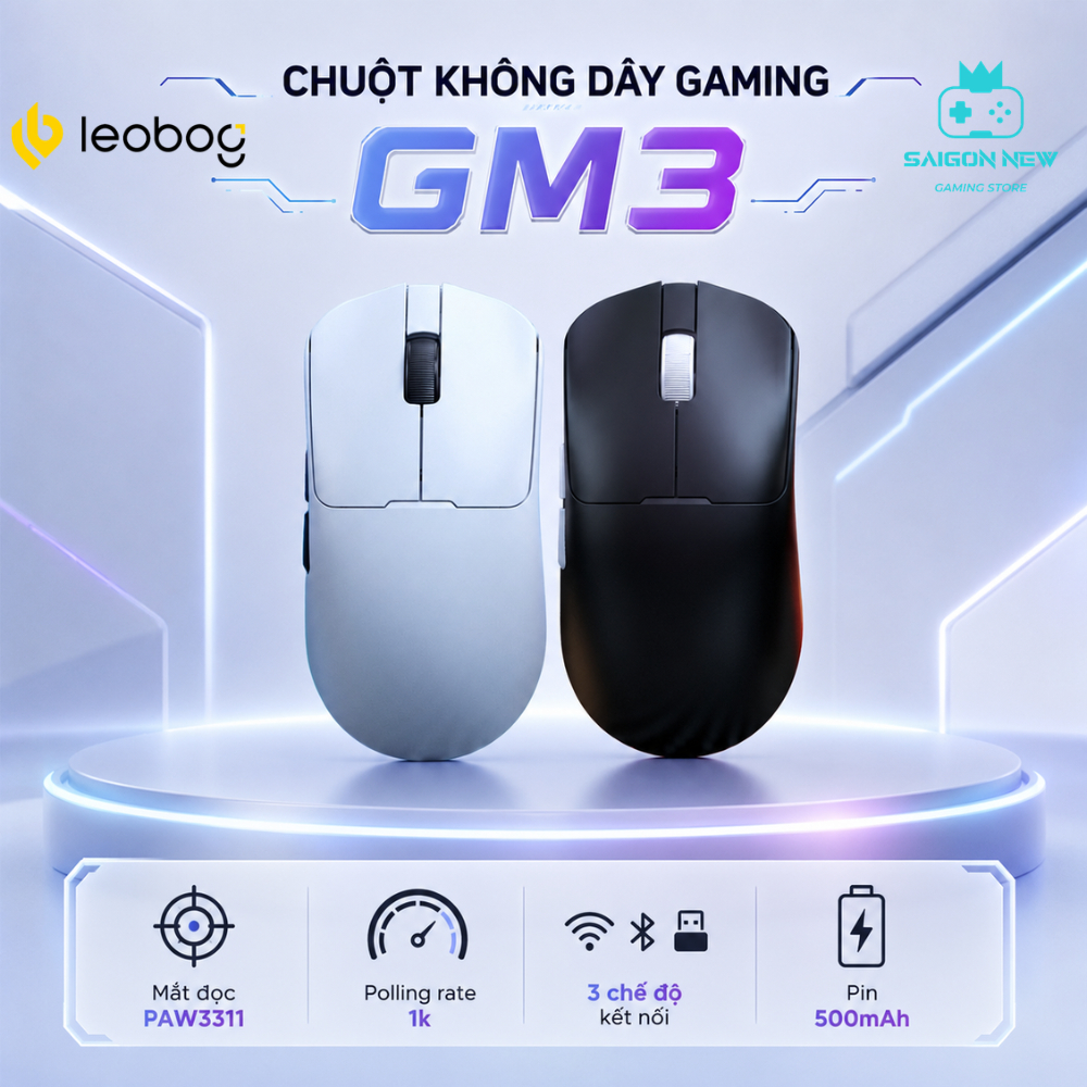 Chuột không dây Leobog GM3 SE, GM3 có tặng kèm dock sạc - Hỗ trợ 3 mode kết nối, dùng cho văn phòng,
