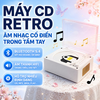 Máy nghe CD cổ điển thủ công, núm vặn + remote 2 cách điều khiển, pin khủng 2000MA, nghe nhạc sống động