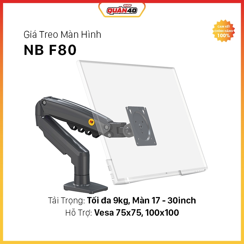 Giá Treo Màn Hình NB F80 | Treo Màn 17 - 30inch | Chuẩn Vesa 75x75, 100x100 - Hàng Chính Hãng