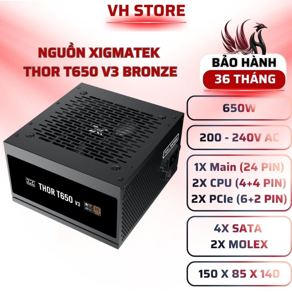 Nguồn Xigmatek THOR T650 V3 650W 80 Plus Bronze PCIe 5.1 - BẢO HÀNH 36 THÁNG - VHSTORE