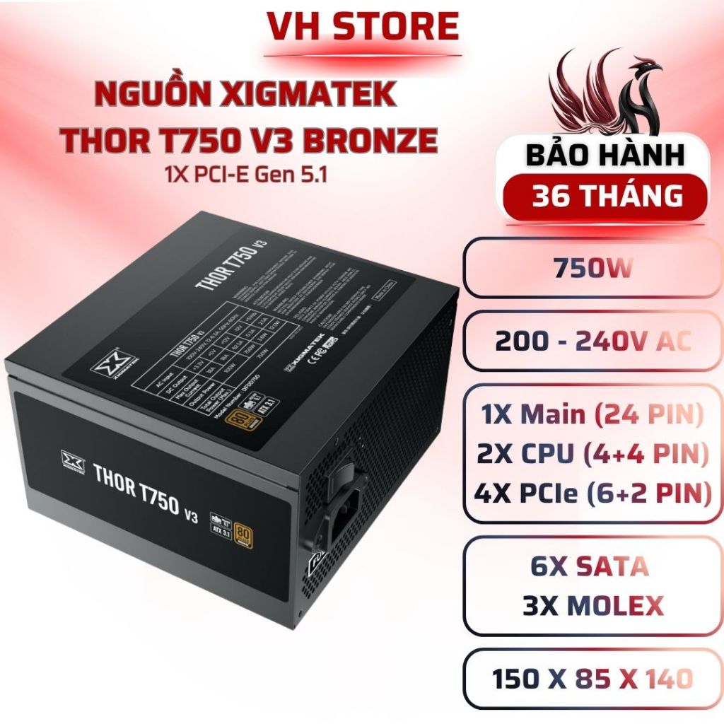 Nguồn Xigmatek THOR T750 V3 750W 80 Plus Bronze PCIe 5.1 - BẢO HÀNH 36 THÁNG - VHSTORE