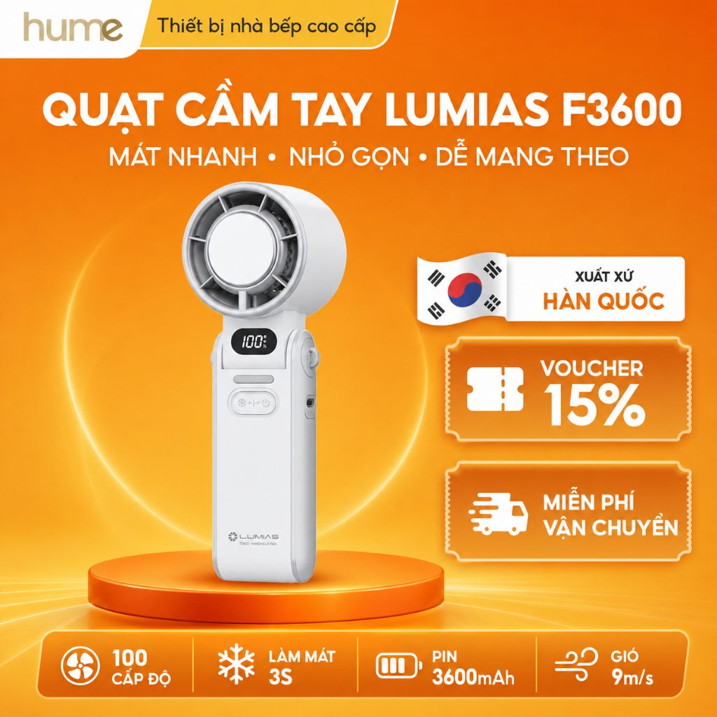 Quạt Cầm Tay Lumias F3600 Cooling Fan | 100 Cấp Gió, Pin 3600mAh, Gió Mát Lạnh, Quạt Mini Cầm Tay Ca