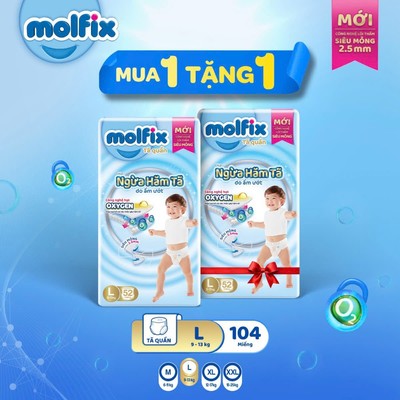 [MUA 1 TẶNG 1_KHÔNG HIỂN THỊ GIỎ] Tã/bỉm quần Molfix Oxy Super Jumbo giúp Ngừa Hăm Tã size M,L,XL,XXL