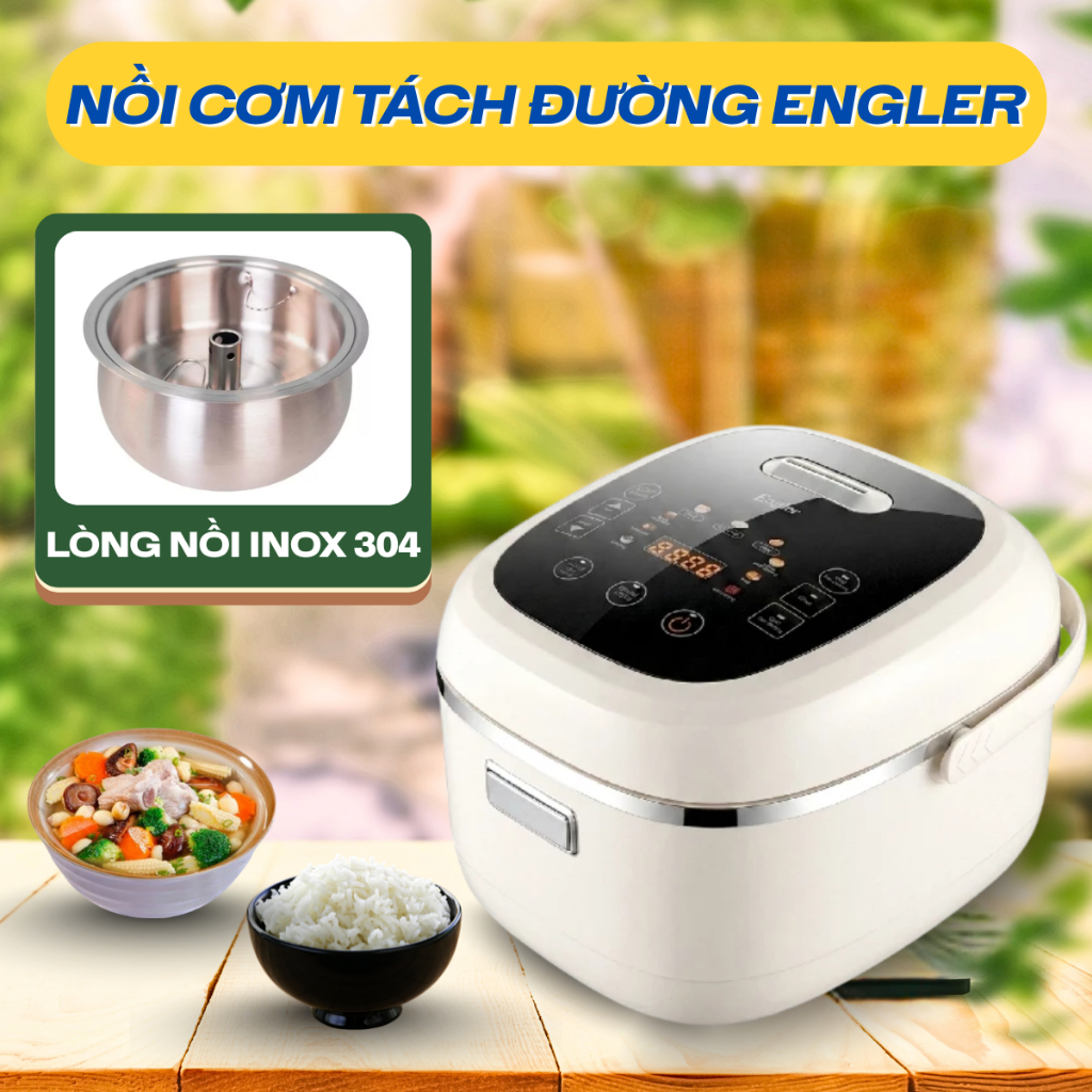 Nồi cơm tách đường Engler EL9101 1.4L, lòng nồi Inox304, công nghệ giảm tinh bột phù hợp ăn kiêng