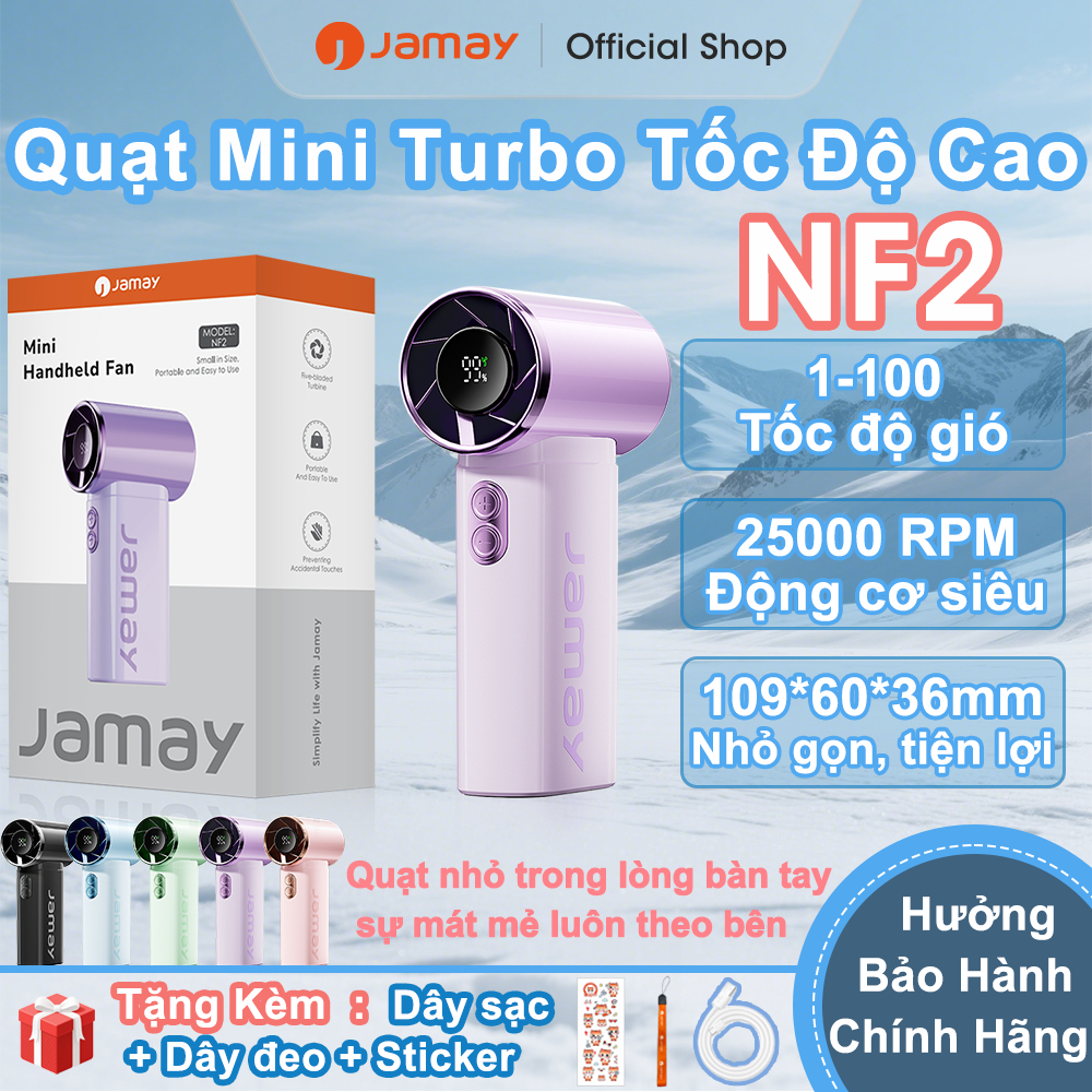 JAMAY Quạt cầm tay bỏ túi 25000R/M nhiệt nhanh màn hình kỹ thuật số thời tiết nóng bức thiết yếu NF2