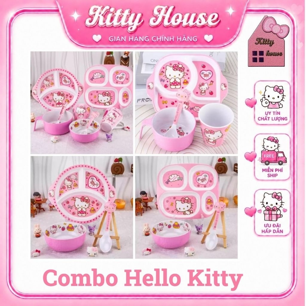 🌻SET COMBO TÔ / CHÉN LY MUỖNG KITTY🎀 KITTY HOUSE