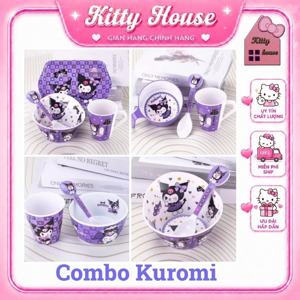 COMBO 💜[ KUROMI ] CHÉN BÁT TÔ DĨA LY CỐC