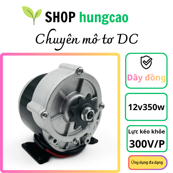 Động cơ giảm tốc DC 12V 350W Chổi Than - Motor Chế Xe Điện, Xe Scooter, Máy Móc Công Nghiệp - Hàng C